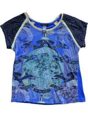 Custo Barcelona Mixed media printed cotton shirt y2k 2000s Graphic Tee Sz4 L XL